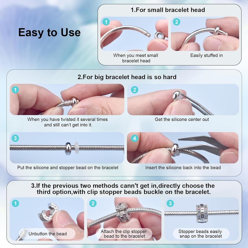 DALARAN Stopper Beads for Bracelets 925 Sterling Silver Clip Spacer Charm Bracelet Stoppers - Image 3