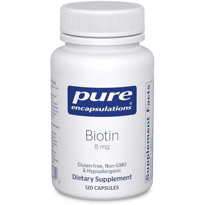Pure Encapsulations Biotin 8 mg - B Vitamin Supplement to Aid Stress Relief, Hair, Skin & Nail Strengthening, Metabolism, Carbohydrate Support & Nervous System* - with Premium Biotin - 120 Capsules - Image 1