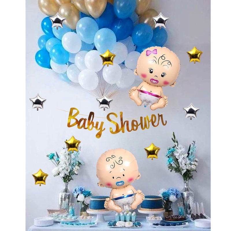 TOYXE Baby Shape with Cute Star Foil and Metallic Latex Balloons Baby Shower Paper Banner Decoration Kit of 61 Pcs - Image 3