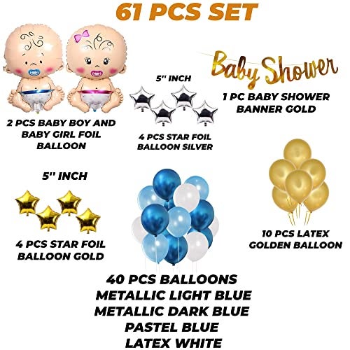 TOYXE Baby Shape with Cute Star Foil and Metallic Latex Balloons Baby Shower Paper Banner Decoration Kit of 61 Pcs - Image 2