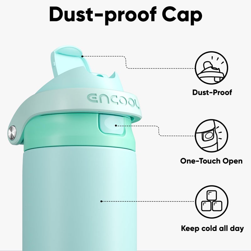 ENCOOL Leakproof Insulated Water Bottle with Straw Dual-Sip Water Bottle Bag-Safe Design for Work, Commute & Gym â€“ Keeps Drinks Cold All Day, 24 oz, Ice Blue - Image 2