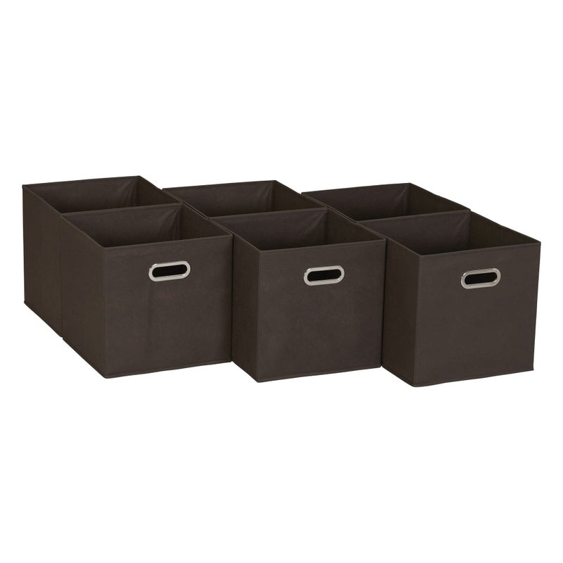 Household Essentials Foldable Fabric Storage Cubes 6-Pack â€“ 11x11x11 Stackable Non-Woven Bins with Chipboard Sides & Grommet Handles â€“ Closet, Shelf, Nursery, or Office Organizer â€“ Chocolate Brown - Image 1