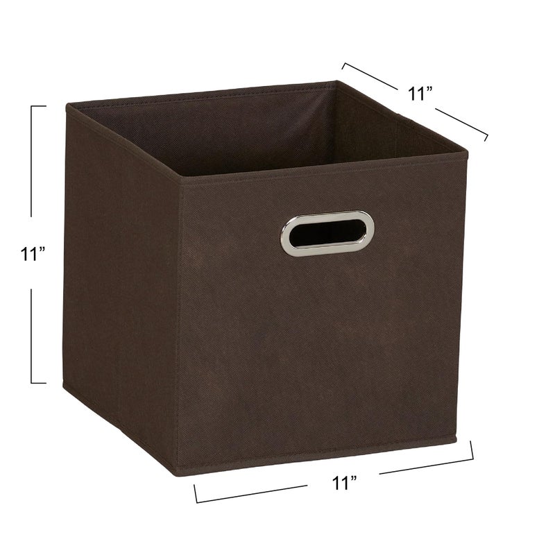 Household Essentials Foldable Fabric Storage Cubes 6-Pack â€“ 11x11x11 Stackable Non-Woven Bins with Chipboard Sides & Grommet Handles â€“ Closet, Shelf, Nursery, or Office Organizer â€“ Chocolate Brown - Image 2