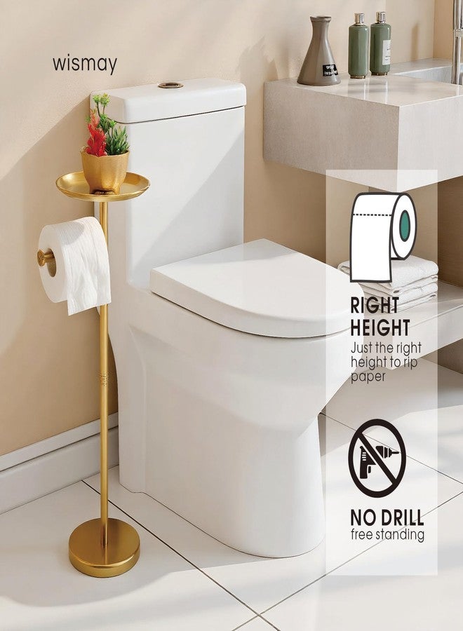 Wismay Toilet Paper Holder Stand Gold with Shelf on Top, Sturdy TP Roll Holder Floor Standing, Stainless Steel Base (Gold) - Image 2