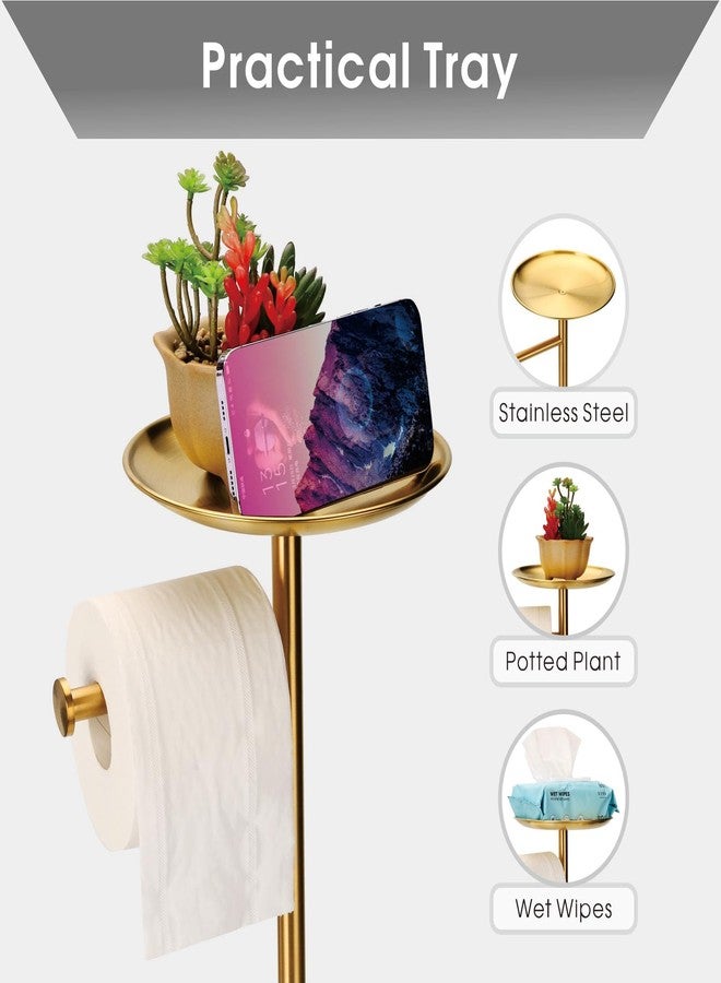 Wismay Toilet Paper Holder Stand Gold with Shelf on Top, Sturdy TP Roll Holder Floor Standing, Stainless Steel Base (Gold) - Image 3