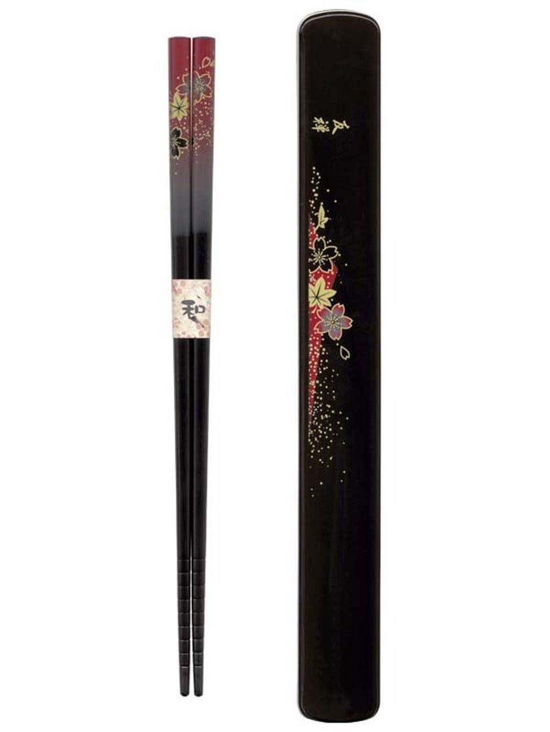 JapanBargain JapanBargain 3687 Travel Chopsticks with Case Reusable Chinese Korean Japanese Bamboo Portable Chop Sticks Utensil Dishwasher Safe Made in Japan Yuzen Red 
