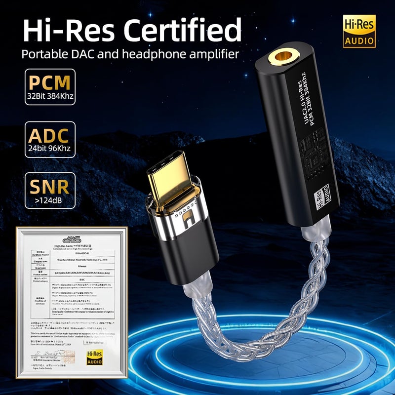 BZINK محول سماعات USB C إلى 3.5 مم DAC مع شريحة مزدوجة CX31993 و MAX97220، مضخم فك تشفير محمول Hi-Res 32bit/384KHz مع كابل OCC مطلي بالفضة لجهاز iPhone و Android و Mac وسماعات IEMs - Image 4