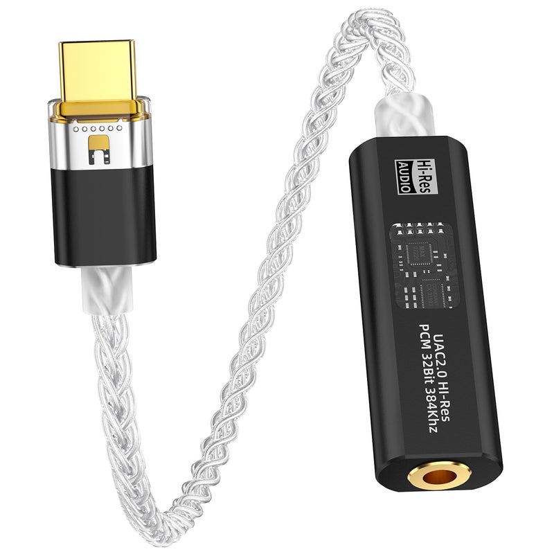 BZINK محول سماعات USB C إلى 3.5 مم DAC مع شريحة مزدوجة CX31993 و MAX97220، مضخم فك تشفير محمول Hi-Res 32bit/384KHz مع كابل OCC مطلي بالفضة لجهاز iPhone و Android و Mac وسماعات IEMs - Image 1
