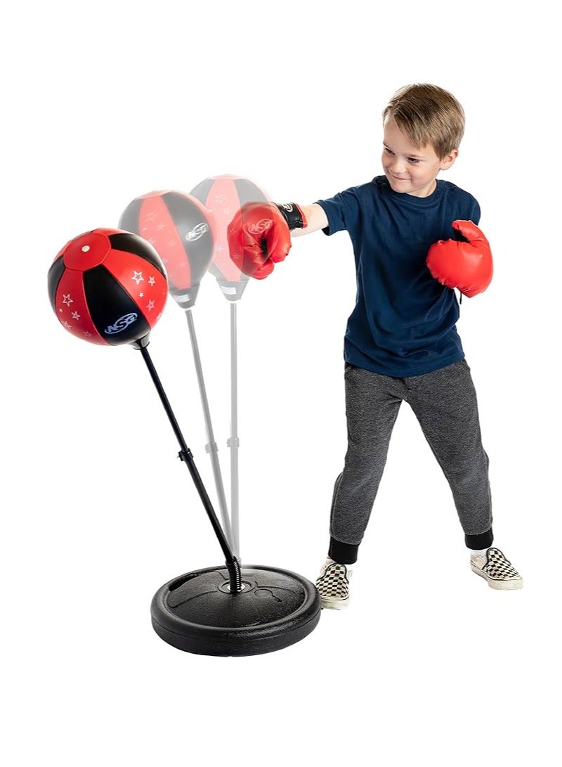 مجموعة كيس ملاكمة وقفازات للأطفال من إن أي جي - كرة ملاكمة قائمة بذاتها بارتفاع قابل للتعديل وقفازات ملاكمة للصغار مع مضخة يدوية، مناسبة للأعمار من 3 سنوات فأكثر - Image 1