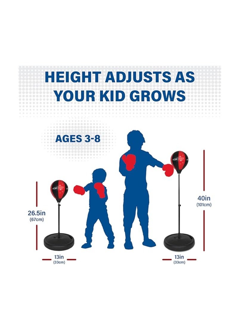 مجموعة كيس ملاكمة وقفازات للأطفال من إن أي جي - كرة ملاكمة قائمة بذاتها بارتفاع قابل للتعديل وقفازات ملاكمة للصغار مع مضخة يدوية، مناسبة للأعمار من 3 سنوات فأكثر - Image 4