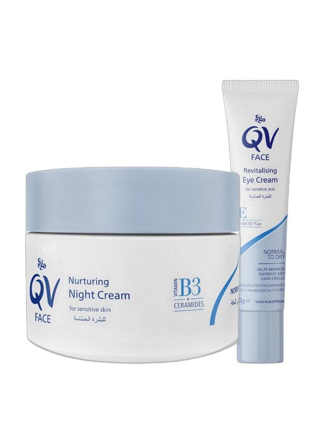 QV Face Nurturing Night Cream 50G - Intensive Overnight Moisturiser For Replenishing And Soothing Skin 50grams +Face Revitalising Eye Cream 15grams bundle  - Image 1