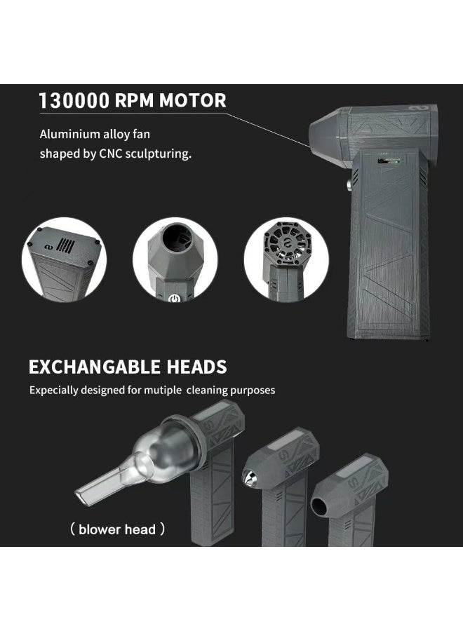 فلاي رود منفاخ هواء صغير، منفاخ هواء نفاثة صغير محمول بسرعة 130000 دورة في الدقيقة، مروحة نفاثة فائقة السرعة بسرعات قابلة للتعديل وقابلة لإعادة الشحن، مجفف هواء سيارة لاسلكي مع بطارية كبيرة، وشحن سريع من النوع C - Image 5