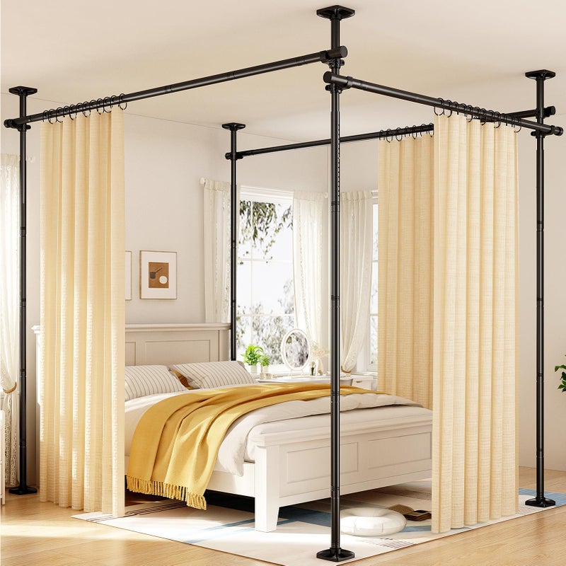 Goovilla فاصل غرف غوفيلا لفصل الغرف، قضبان ستائر توتر بدون حفر، 4-10 قدم (H) 28-171 بوصة (W) فاصل خصوصية مؤقت قابل للتعديل، فاصل مساحة قائم ثقيل، أسود - Image 1