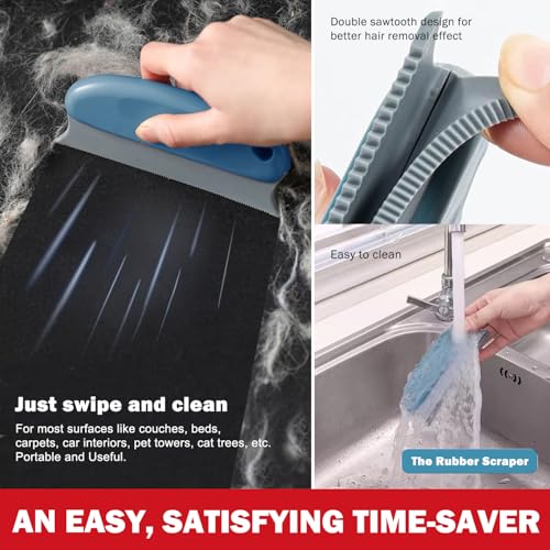 ELEMSY Pet Hair Removal Tools (3-Pack), Dog Cat Hair Remover Pro, Lint Shaver Cleaner, Fur Removal Carpet Scraper, Fuzz Hairball Brush for Carpet, Car Mat, Clothes, Couch, Pet Bed, Cat Tree, Furniture - Image 4