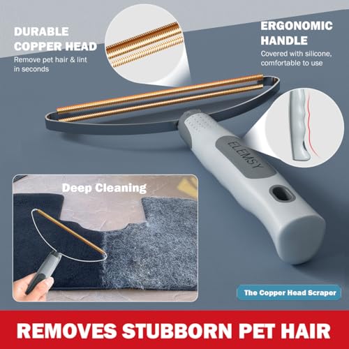 ELEMSY Pet Hair Removal Tools (3-Pack), Dog Cat Hair Remover Pro, Lint Shaver Cleaner, Fur Removal Carpet Scraper, Fuzz Hairball Brush for Carpet, Car Mat, Clothes, Couch, Pet Bed, Cat Tree, Furniture - Image 3