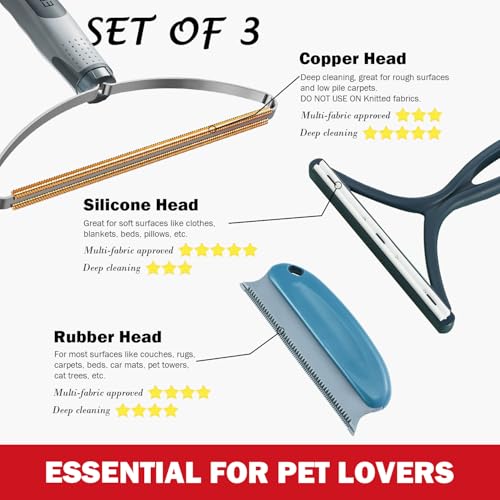 ELEMSY Pet Hair Removal Tools (3-Pack), Dog Cat Hair Remover Pro, Lint Shaver Cleaner, Fur Removal Carpet Scraper, Fuzz Hairball Brush for Carpet, Car Mat, Clothes, Couch, Pet Bed, Cat Tree, Furniture - Image 2