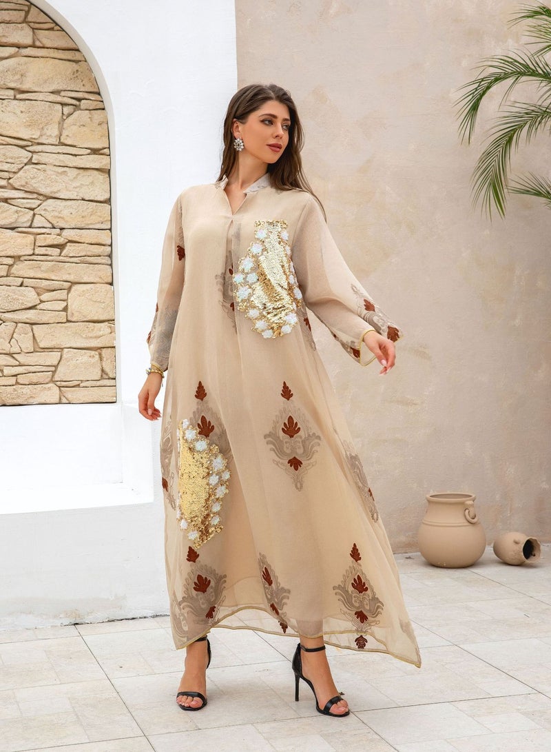 فستان عباءة نسائي أنيق بتطريز لامع بالترتر – قفطان طويل بتصميم عربي فاخر - Image 2