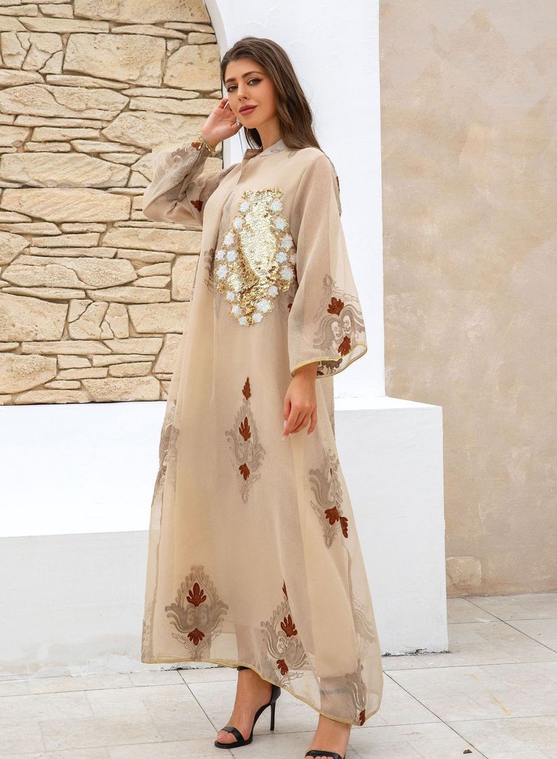 فستان عباءة نسائي أنيق بتطريز لامع بالترتر – قفطان طويل بتصميم عربي فاخر - Image 5