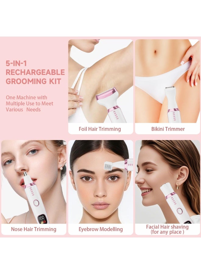 Electric Razor Shavers for Women 5 in 1 Electric Shaver for Women,Cordless Replaceable Facial Eyebrow Razors & Nose Hair Trimmer, Wet Dry Bikini Trimmer Pubic Hair Removal Gifts for Womens 3028A White - Image 3