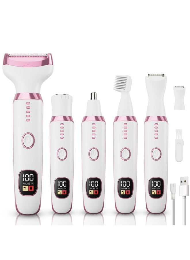 Electric Razor Shavers for Women 5 in 1 Electric Shaver for Women,Cordless Replaceable Facial Eyebrow Razors & Nose Hair Trimmer, Wet Dry Bikini Trimmer Pubic Hair Removal Gifts for Womens 3028A White - Image 1