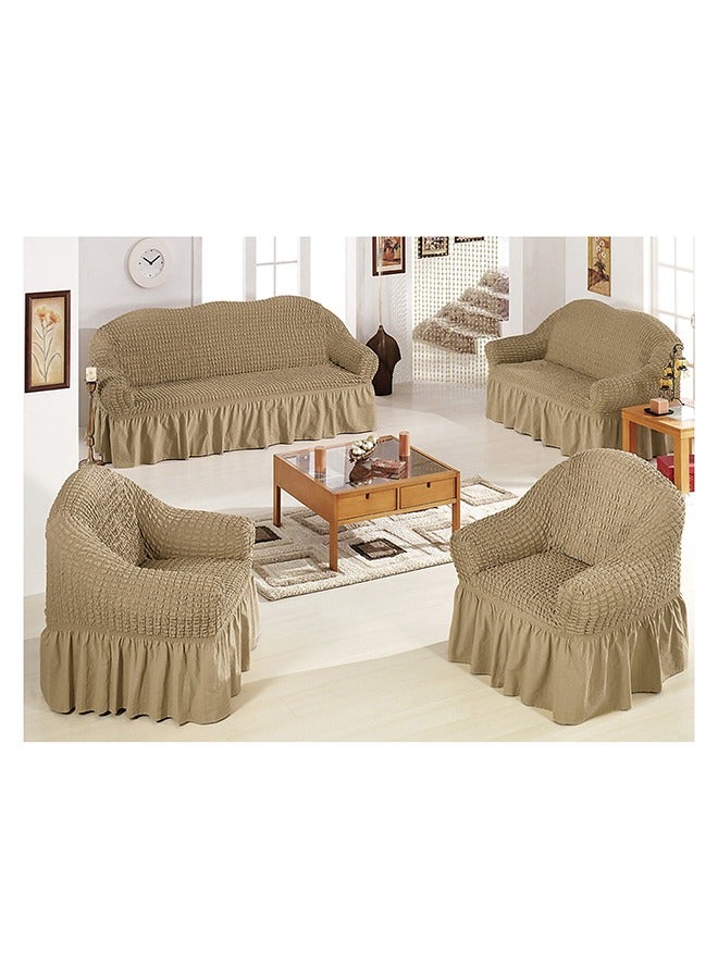 إسكدنيا 4-piece set of ultra stretch, wrinkle resistant, anti slip, flexible jacquard sofa cover, elastic sofa cover,Beige - Image 1