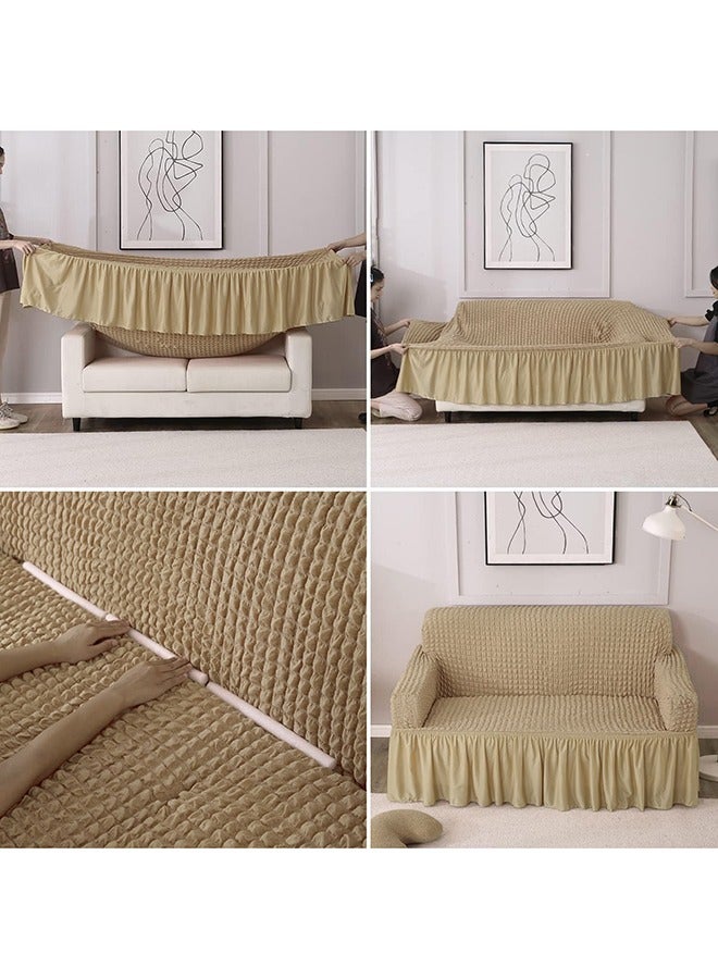 إسكدنيا 4-piece set of ultra stretch, wrinkle resistant, anti slip, flexible jacquard sofa cover, elastic sofa cover,Beige - Image 5