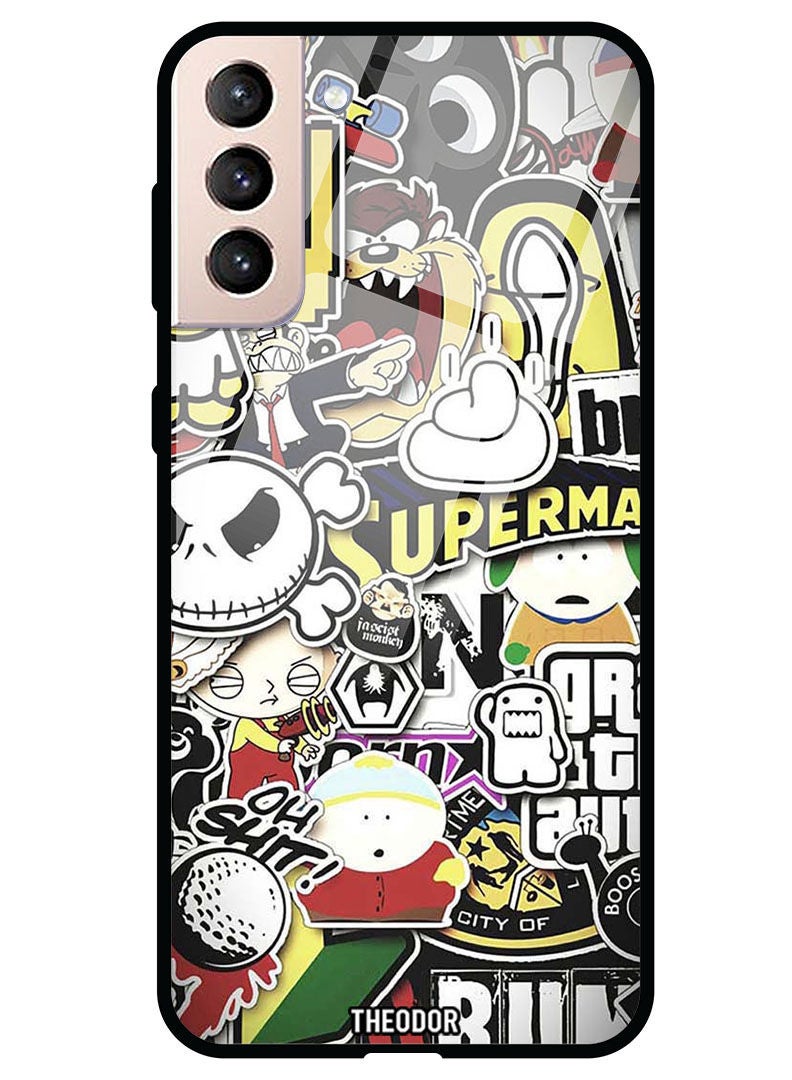 Theodor Protective Tempered Glass Case Cover Samsung Galaxy S21 PLUS  Cartoon Collage - Image 1