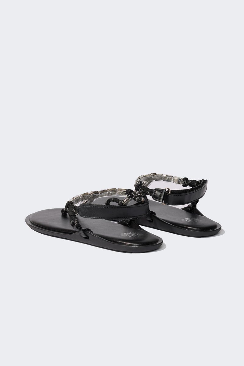 DeFacto Black Woman Woman Flat Sole Faux Leather Sandals Casual - Image 4