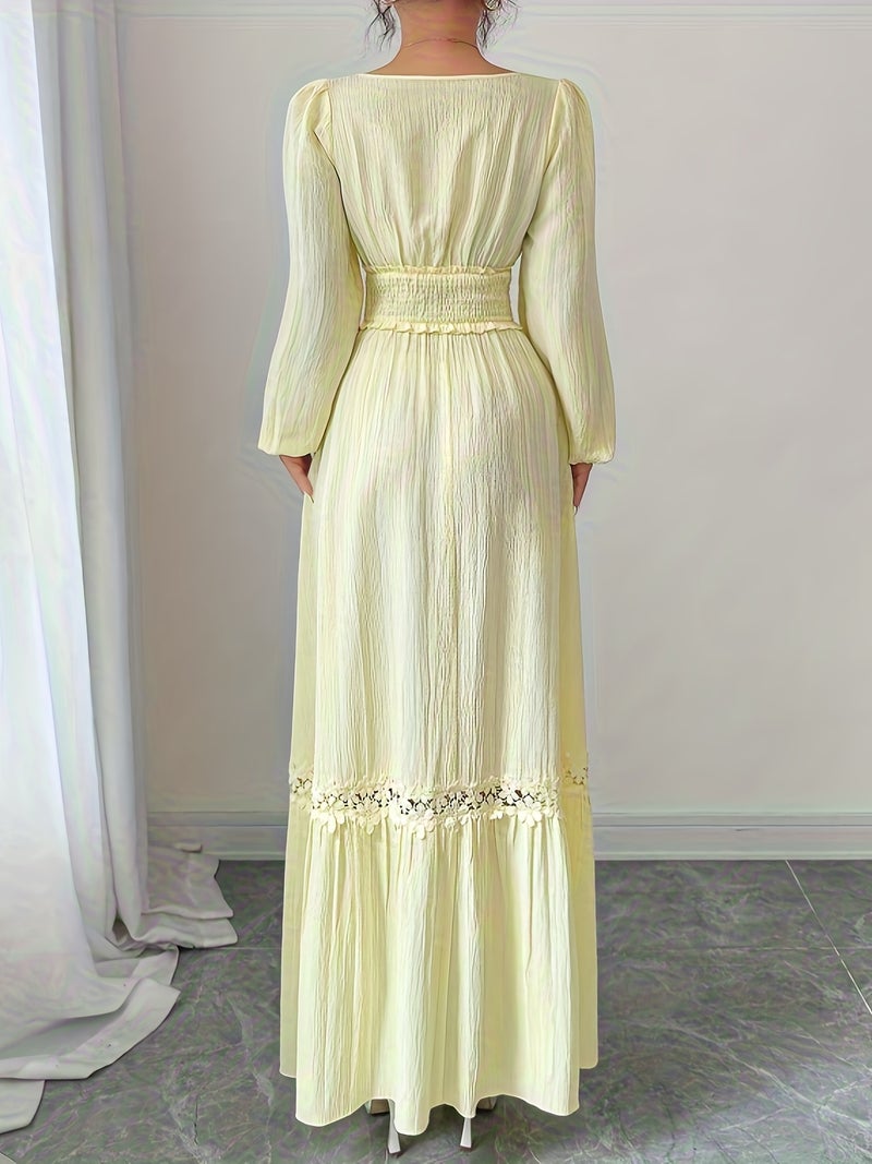New Spring\u002Fautumn Cream Yellow French Ruffle Square Neckline Elegant Slim-fit Long-sleeved Dress, Women's Autumn - Image 5