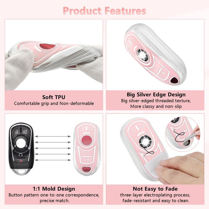 PIFOOG Key Fob Cover for Buick Encore GX Envision Enclave Lacrosse Regal TourX Accessories 6 Button Car Keys Case Shell with Bling Keychain Cute Pink Soft TPU Full Covers Women Girly - Image 5