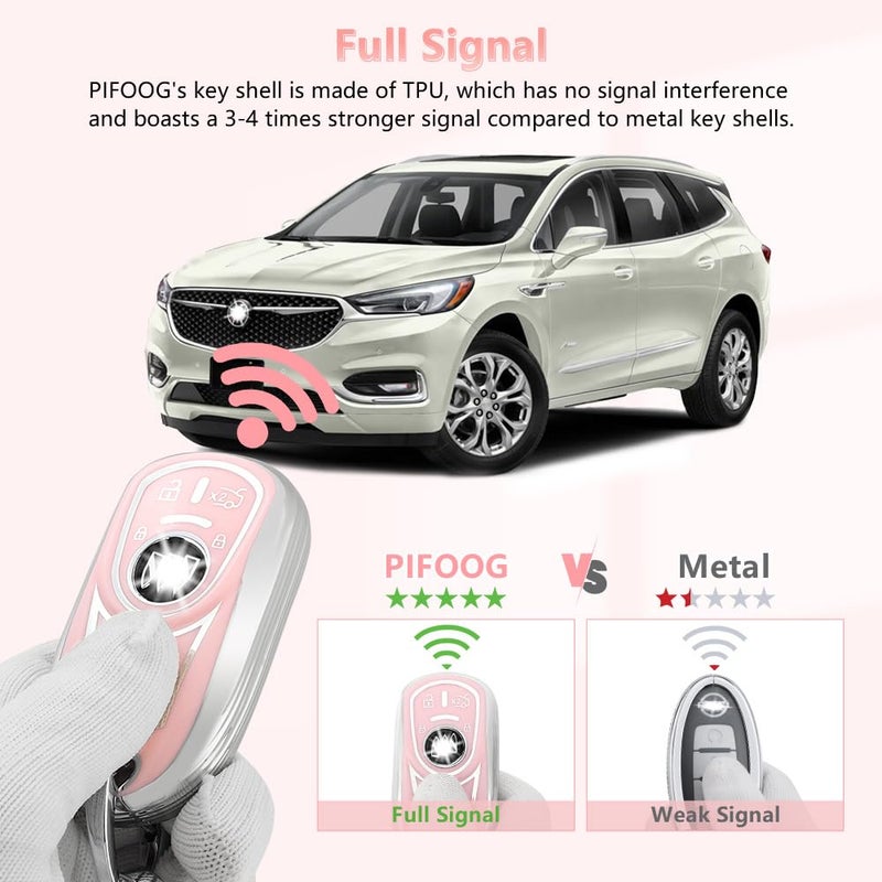 PIFOOG Key Fob Cover for Buick Encore GX Envision Enclave Lacrosse Regal TourX Accessories 6 Button Car Keys Case Shell with Bling Keychain Cute Pink Soft TPU Full Covers Women Girly - Image 4