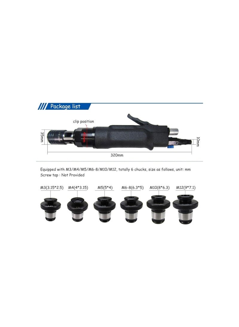 silvercnc - M3-M12 Pneumatic Tapping Machine Air Drill Tapper for Universal Flexible Arm Portable for Using Chuck Size: M3,M4,M5,(M6),M8,M10,M12 (400 rpm) - Image 1