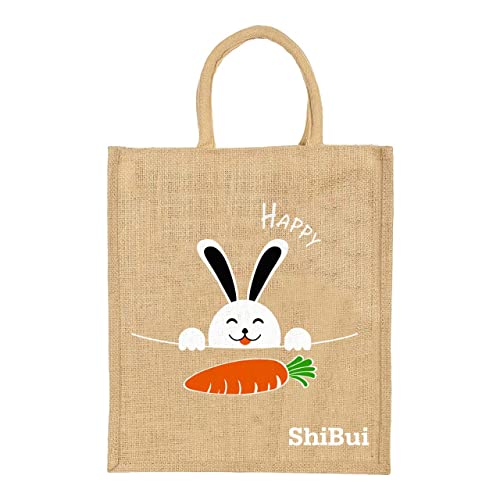 SHIBUI Eco reusable print jute cloth Carry lunch tiffin bag with zip Reinforced Handle for men women, Multicolour (Happy,1) - Image 1