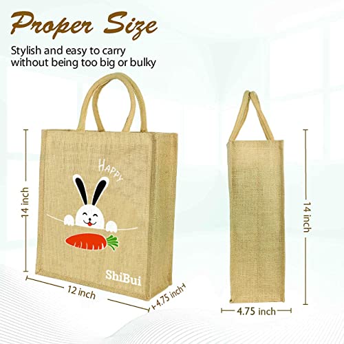 SHIBUI Eco reusable print jute cloth Carry lunch tiffin bag with zip Reinforced Handle for men women, Multicolour (Happy,1) - Image 2