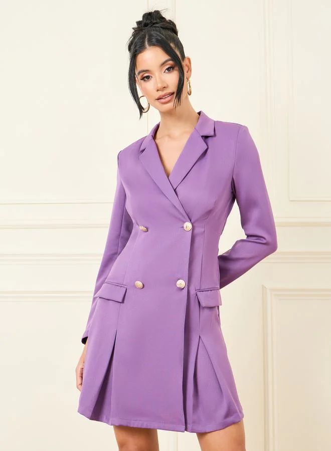 Styli Double Breasted Notch Lapel Blazer Mini Dress