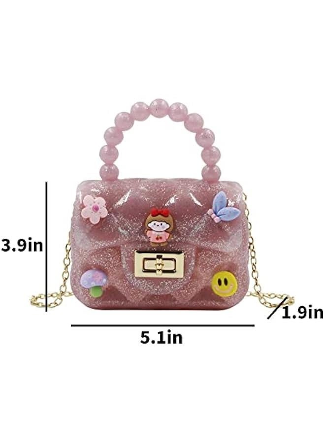 Jelly Bag Purse Princess Toddler Kids Beaded Handbag for Little Girls Mini Shoulder Crossbody Bag Chain Strap, Pink 2# - Image 5