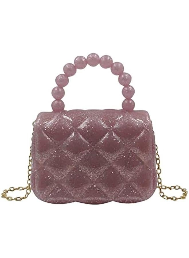 Jelly Bag Purse Princess Toddler Kids Beaded Handbag for Little Girls Mini Shoulder Crossbody Bag Chain Strap, Pink 2# - Image 3
