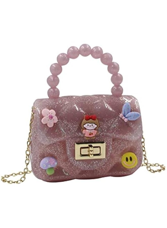Jelly Bag Purse Princess Toddler Kids Beaded Handbag for Little Girls Mini Shoulder Crossbody Bag Chain Strap, Pink 2# - Image 2
