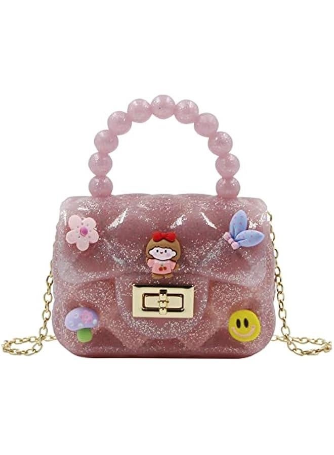 Jelly Bag Purse Princess Toddler Kids Beaded Handbag for Little Girls Mini Shoulder Crossbody Bag Chain Strap, Pink 2# - Image 1