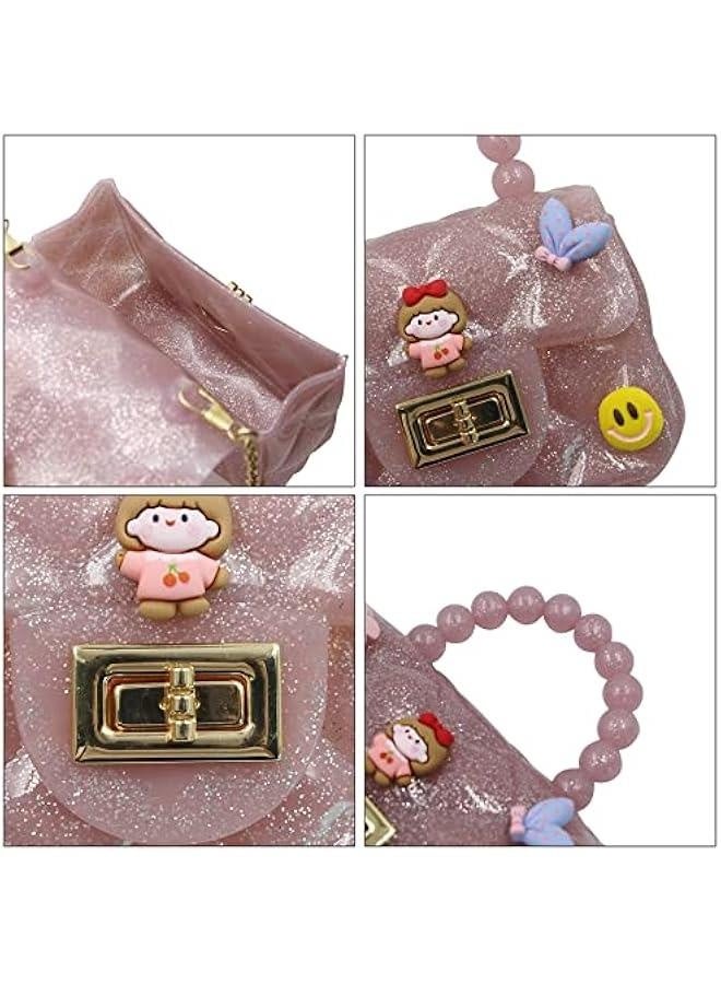 Jelly Bag Purse Princess Toddler Kids Beaded Handbag for Little Girls Mini Shoulder Crossbody Bag Chain Strap, Pink 2# - Image 4