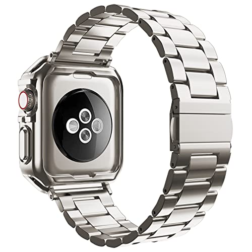 MRYUESG Designed for Apple Watch Band and Case Stainless Steel Metal Chain with TPU Cover SmartWatch Link Bracelet Strap WristBand for iWatch Series 9 8 7 6 5 4 3 2 1 SE 41mm 40mm 38mm Starlight - Image 3