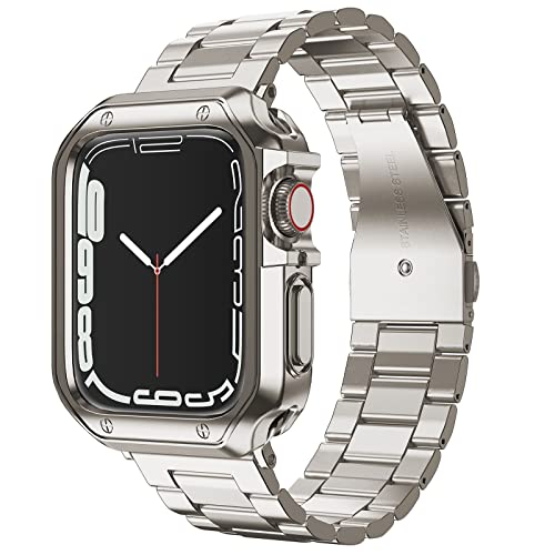 MRYUESG Designed for Apple Watch Band and Case Stainless Steel Metal Chain with TPU Cover SmartWatch Link Bracelet Strap WristBand for iWatch Series 9 8 7 6 5 4 3 2 1 SE 41mm 40mm 38mm Starlight - Image 1