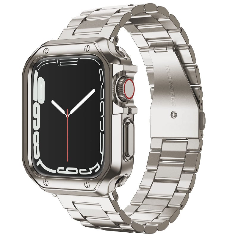 MRYUESG Designed for Apple Watch Band and Case Stainless Steel Metal Chain with TPU Cover SmartWatch Link Bracelet Strap WristBand for iWatch Series 9 8 7 6 5 4 3 2 1 SE 41mm 40mm 38mm Starlight - Image 2