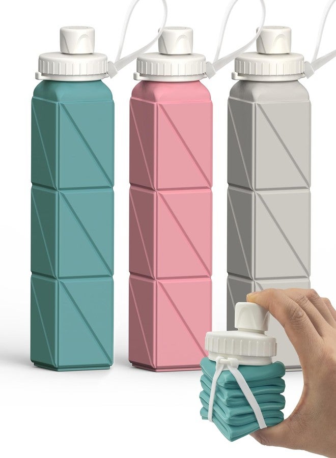 BEAUTAIL Collapsible Water Bottles, Silicone Foldable Portable Water Bottle 610ml, Lightweight Reusable Leakproof for Travel Camping Hiking Cycling Yoga Sports Outdoor, 3 Pack (Blue+Pink+Starlight) - Image 1