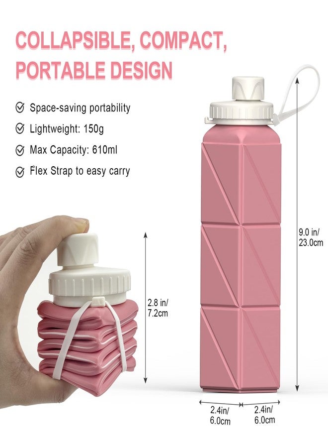 BEAUTAIL Collapsible Water Bottles, Silicone Foldable Portable Water Bottle 610ml, Lightweight Reusable Leakproof for Travel Camping Hiking Cycling Yoga Sports Outdoor, 3 Pack (Blue+Pink+Starlight) - Image 3