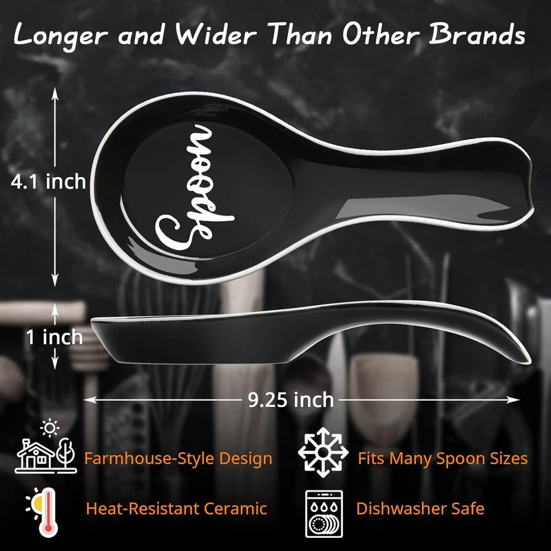 DAYYET Ceramic Spoon Rest for Stove Top, Large Spoon Holder, Spoon Rest for Kitchen Counter, Spatula Holder Utensil Rest for Ladles, Tong, Modern Rustic Kitchen Decor, Black - Image 3