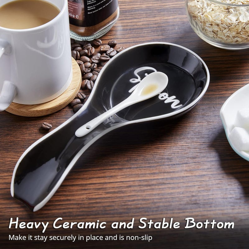 DAYYET Ceramic Spoon Rest for Stove Top, Large Spoon Holder, Spoon Rest for Kitchen Counter, Spatula Holder Utensil Rest for Ladles, Tong, Modern Rustic Kitchen Decor, Black - Image 5