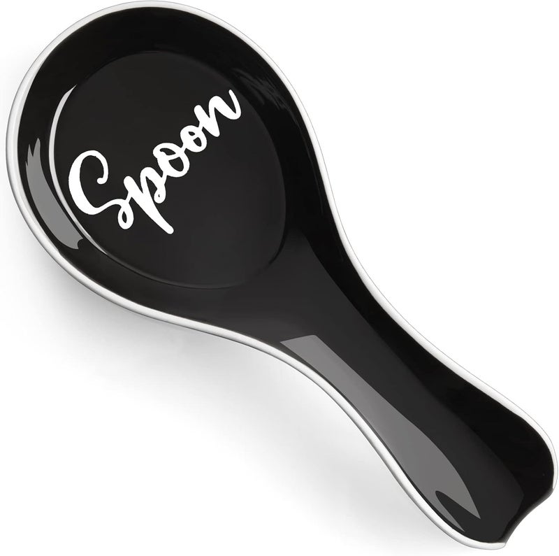 DAYYET Ceramic Spoon Rest for Stove Top, Large Spoon Holder, Spoon Rest for Kitchen Counter, Spatula Holder Utensil Rest for Ladles, Tong, Modern Rustic Kitchen Decor, Black - Image 1