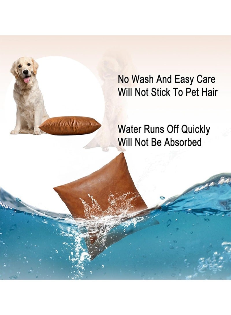 Aikanbo 45*45cm Pu Faux Leather Throw Pillow Covers，Thick Cognac Brown Modern Solid Decorative Square Bedroom Living Room Cushion Cases for Couch Bed Sofa（Brown，Excluding Pillow Core） - Image 4