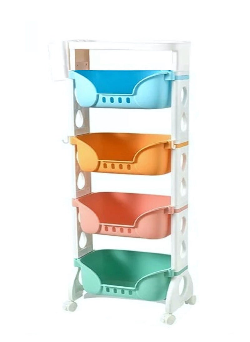 HEXAR - High Quality Household Wheeled Storage Rack Removable Baby Toys Organizer Bookshelf Large Capacity Kindergarten Sorting Rack (4 Layer) - Image 1